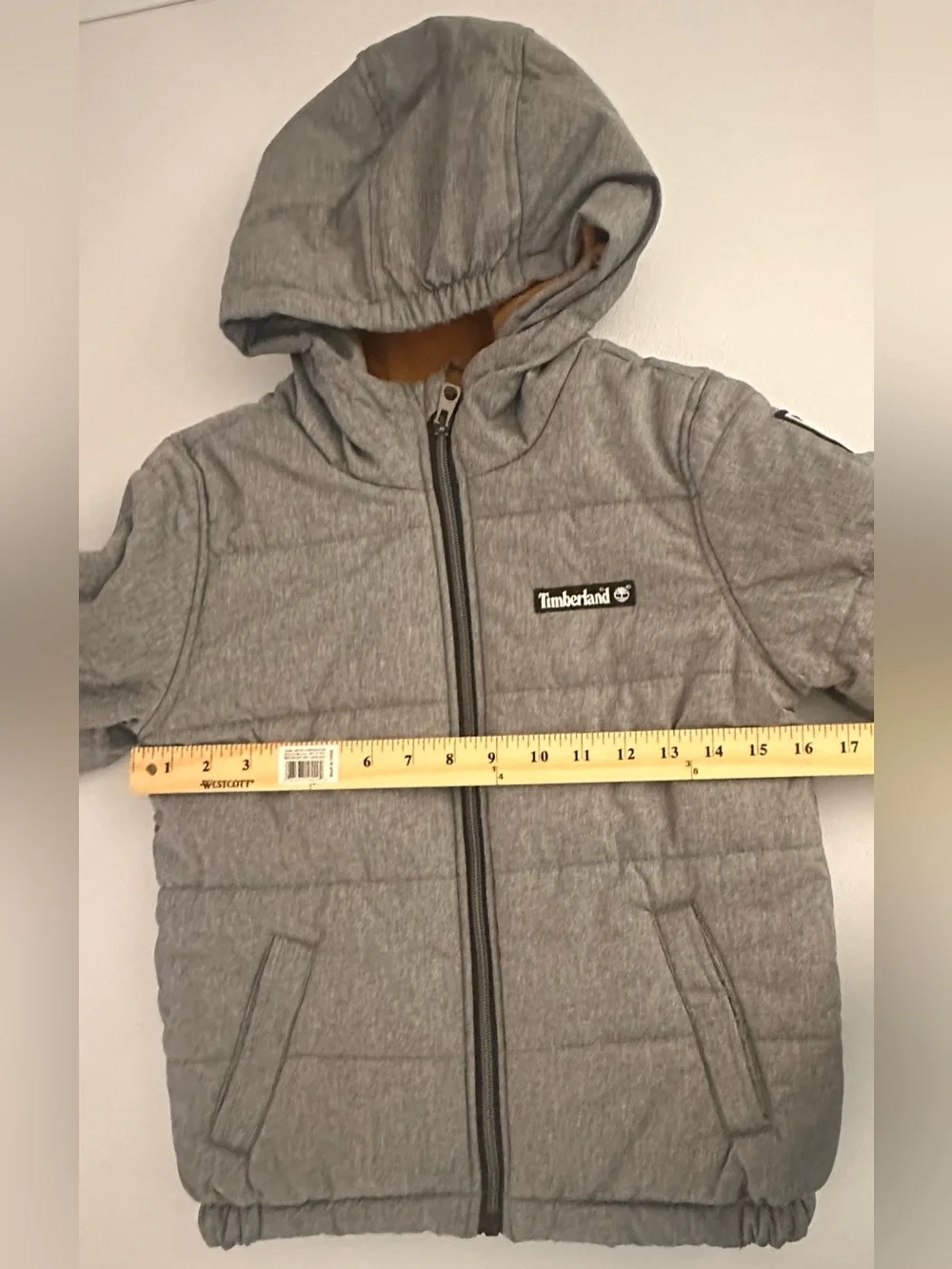 Timberland Heather Gray Hooded Quilted Jacket